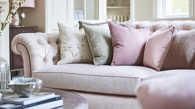 Winter interior design and decoration, elegant country cottage style room, soft neutral tones and cosy atmosphere in an English countryside manor home interior idea