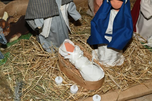 Christmas creche with Joseph Mary and small Jesus
