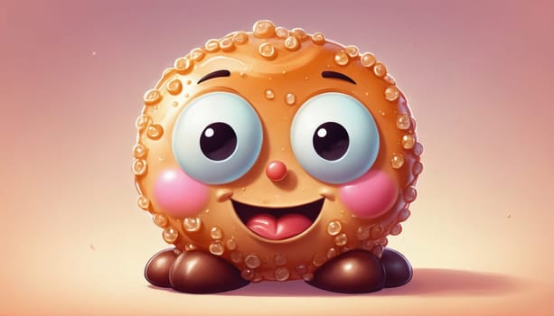 A cute, round cartoon character with large eyes and a smile, covered in bubbly texture, sits happily against a soft pastel background, evoking a playful vibe.