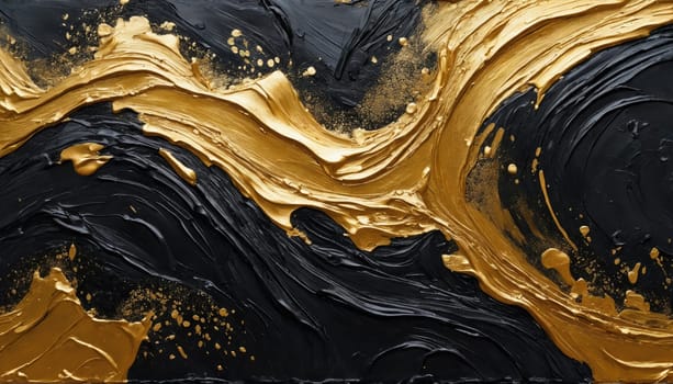 Beautiful black and gold abstract artwork showcases bold textures and swirling patterns, creating a striking visual display perfect for modern decor or artistic inspiration.