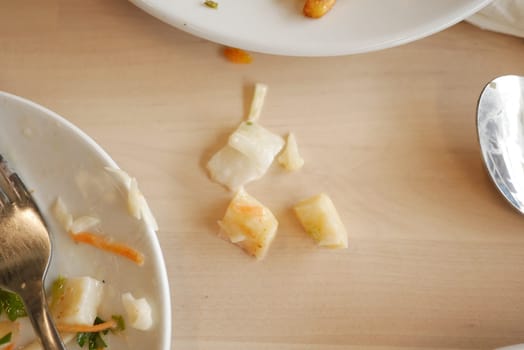 foods spilled over the breakfast table