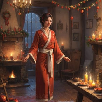girl in oriental robe. High quality illustration