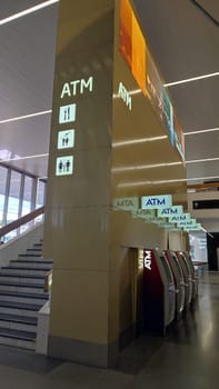 October 15 2024 Prague Czech Republic Europe, airport Vaclav Hevel lounge terminal travel , ATM service for tourists, lounge . High quality photo