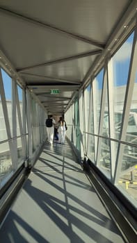 October 15 2024 Prague Czech Republic Europe, airport Vaclav Hevel building architecture street and lounge terminal travel airplane tourists. corridor architecture passage sleeve windows. High photo