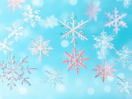 Background of snowflakes in blur.