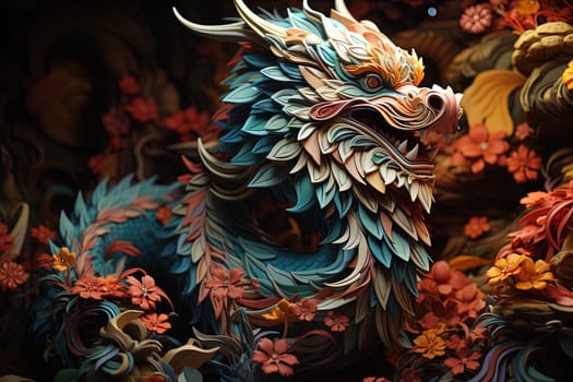 Fantastical dragon , in cartoon style, close-up, fantastic character, colorful bright background.ai generative art,
