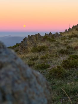 Moon rise over the hills in Arouca, Portugal.