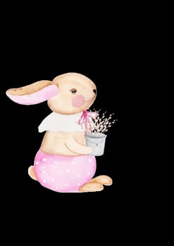 Easter bunny isolate cute watercolor picture for Easter. for decorating banners, invitation cards, pillowcases, napkins. High quality photo