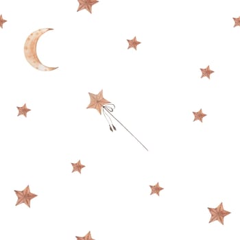 seamless pattern watercolor drawing month, stars, moon. for delicate children's fabrics and printing. enjoy. High quality illustration