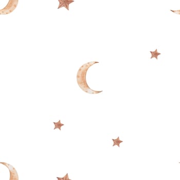 seamless pattern watercolor drawing month, stars. for delicate children's fabrics and printing. enjoy. High quality illustration