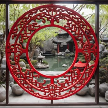 red wood decorative frame chinese new year holiday interior design decor decorations objects flowers garden flora High quality photo