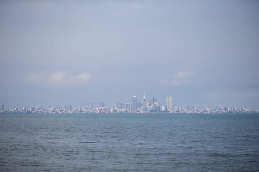Panorama of the modern city of Batumi from the sea.