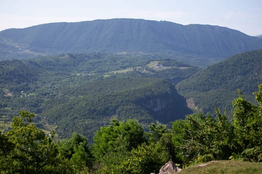 Beautiful leafy landscape in a mountainous area with a tropical climate.