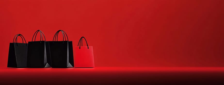 A group of four bags display elegance on a striking red background, emphasizing minimalism and fashion sensibility.