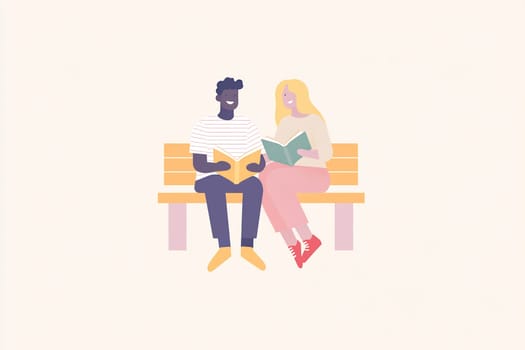 Two people sit on a bench, enjoying their books in a cozy and relaxed atmosphere, sharing quiet moments of reading.