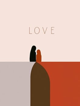 Two abstract figures share a moment of closeness against a soft, minimalist backdrop, symbolizing love and connection.