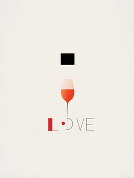 This artistic representation features a wine glass dripping red liquid, emphasizing a theme of love and connection through minimalistic design.