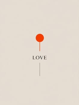 A minimalist artwork displaying a bold red dot above the word love in elegant typography on a light background.