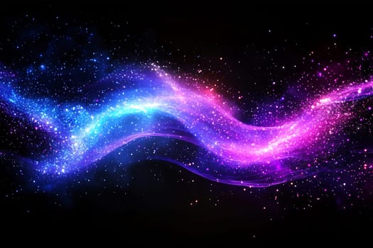 Vibrant waves of color swirl through the darkness of space, showcasing a celestial display of stars and cosmic dust.