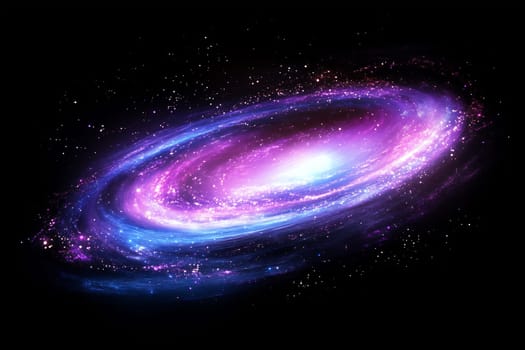A stunning spiral galaxy with vibrant hues of purple and blue is captured in the vastness of deep space, showcasing cosmic beauty and mystery.