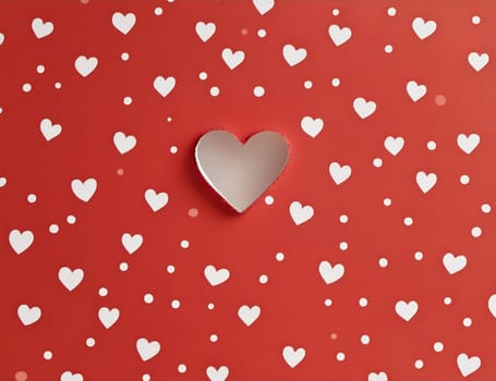 A bright red surface is adorned with white heart patterns, creating a cheerful and festive atmosphere that inspires feelings of love.