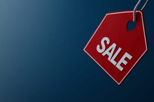 A bright red tag displaying the word 'sale' hangs against a blue background, indicating a promotional discount for shoppers.