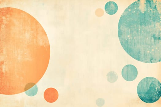Vibrant circles in orange and blue hues float against a textured, light background, creating a harmonious abstract design.