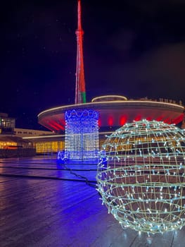 Gomel circus with lighting on the stele and around