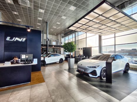 Krasnoyarsk, Russia - November 06, 2024: Beautiful Car in showroom of dealership Changan uni