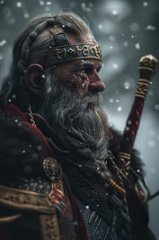 Close-up portrait of a northern Viking. Generative AI image
