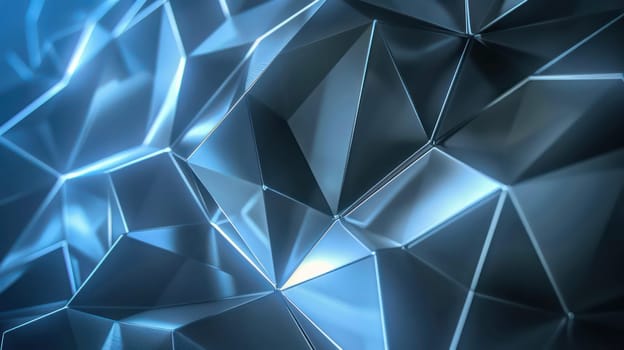 Shiny blue glossy low poly abstract background. Generative AI design
