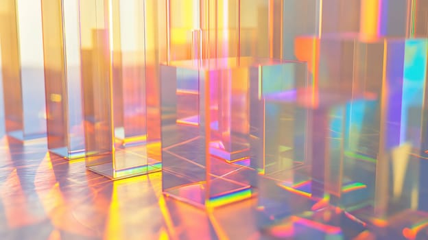 Holographic glass geometric shapes abstract background. Generative AI design