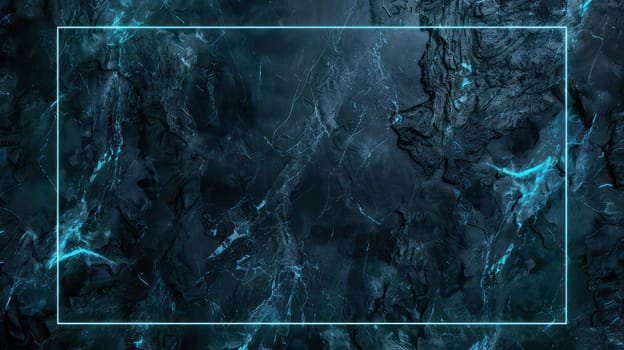 Blue grunge marble background and glowing neon frame. Generative AI design