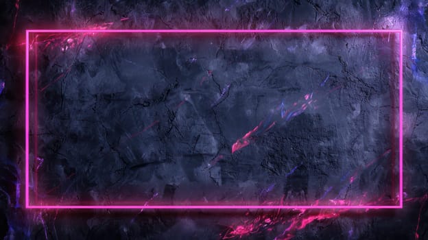 Purple grunge texture background and glowing neon frame. Generative AI design