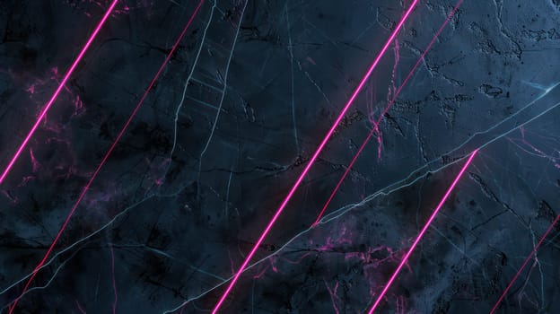 Dark blue grunge marble texture and pink glowing neon lines background. Generative AI design