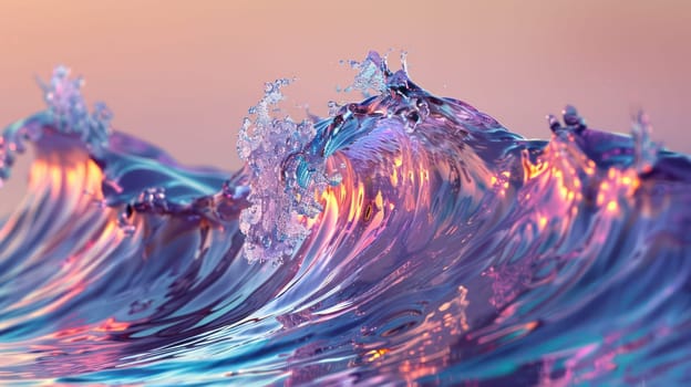 Holographic water wave concept art background. Generative AI design