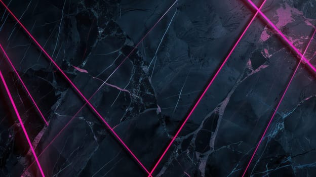 Dark blue grunge marble texture and pink glowing neon lines background. Generative AI design