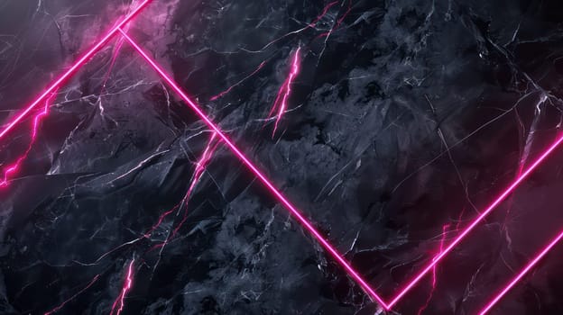Dark blue grunge marble texture and pink glowing neon lines background. Generative AI design