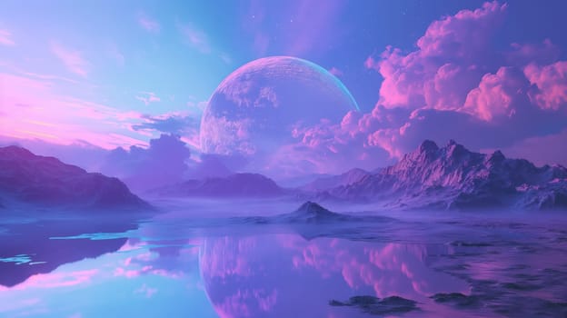 Purple violet mountains abstract landscape background. Generative AI image