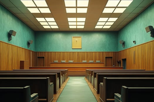 Modern wooden interior of empty courtroom