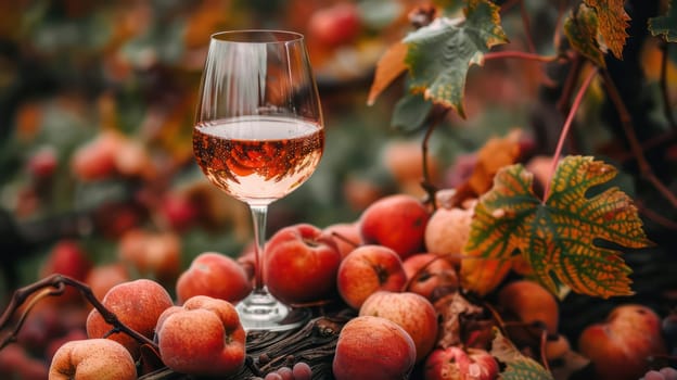 Fresh apple juice in the glass and apples. Generative AI image