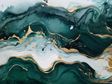 Eye-catching abstract design with fluid lines and radiant gold accents. Bold green tones blend harmoniously, evoking elegance and creativity, making it an ideal choice for contemporary art enthusiasts
