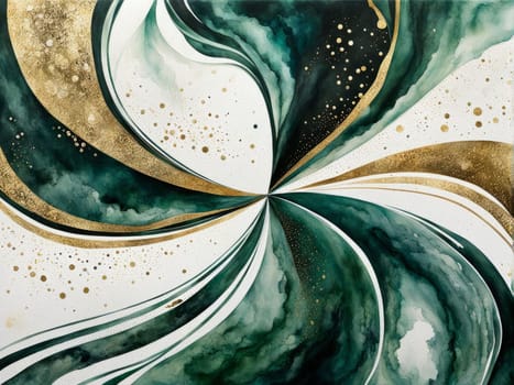 Beautiful abstract composition highlighting swirling shapes in emerald and golden hues. Lush textures and vibrant colors bring life to any space, ideal for art lovers and stylish interior designs