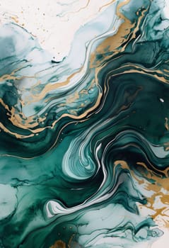 Beautiful abstract composition highlighting swirling shapes in emerald and golden hues. Lush textures and vibrant colors bring life to any space, ideal for art lovers and stylish interior designs