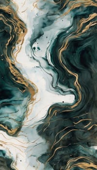 Vibrant abstract artwork showcasing fluid waves of deep teal and shimmering gold. Dynamic movement and rich textures create captivating visual experience, perfect for modern decor, artistic projects