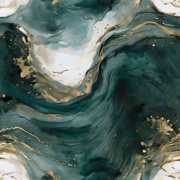 Vibrant abstract artwork showcasing fluid waves of deep teal and shimmering gold. Dynamic movement and rich textures create captivating visual experience, perfect for modern decor, artistic projects