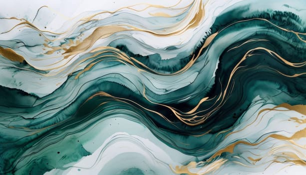 Stunning abstract design featuring swirling patterns in lush green and radiant gold accents. Harmonious flow and elegant textures evoke creativity, ideal for contemporary art lovers, stylish interiors