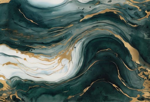 Stunning abstract design featuring swirling patterns in lush green and radiant gold accents. Harmonious flow and elegant textures evoke creativity, ideal for contemporary art lovers, stylish interiors