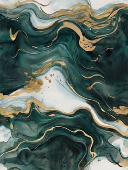 Stunning abstract design featuring swirling patterns in lush green and radiant gold accents. Harmonious flow and elegant textures evoke creativity, ideal for contemporary art lovers, stylish interiors
