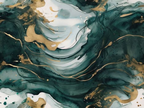 Captivating abstract piece with rich teal, golden hues. Unique fluid motion and intricate details inspire imagination, making it perfect for enhancing home decor or as standout art collection piece